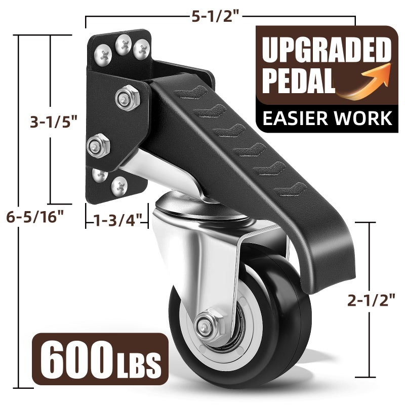 SPACECARE Workbench Casters kit 600Lbs Heavy Duty Quick Release 2 Mounting Options Retractable Workbench Stepdown Caster Wheels Adjustable Polyurethane Durable Steel Construction (Set of 4) - Image 2